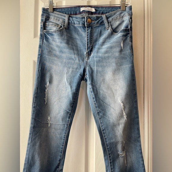 Cello Jeans Juniors 7 Skinny Distressed Stretch Blue‎ Medium Wash Denim Cotton - Picture 2 of 15